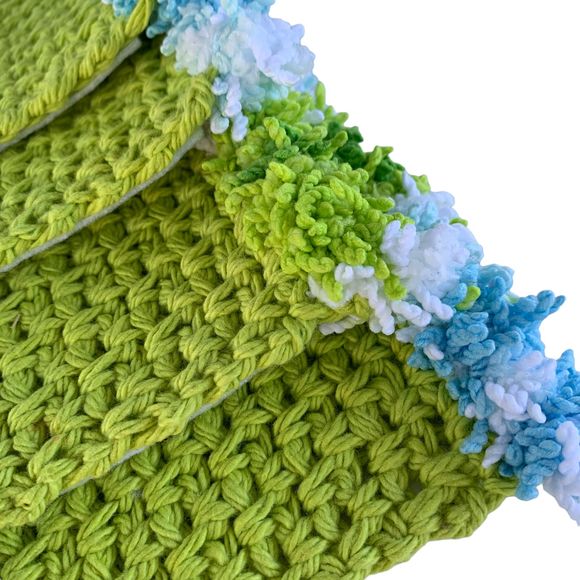 Mug Rugs Handmade Crochet Green Blue White Cotton Fringe Set of 4 Coasters - Picture 5 of 10